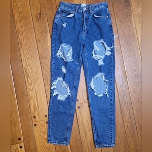 BDG Size 27 Mom High Rise Distressed/Destroyed Ripped Medium Wash Denim